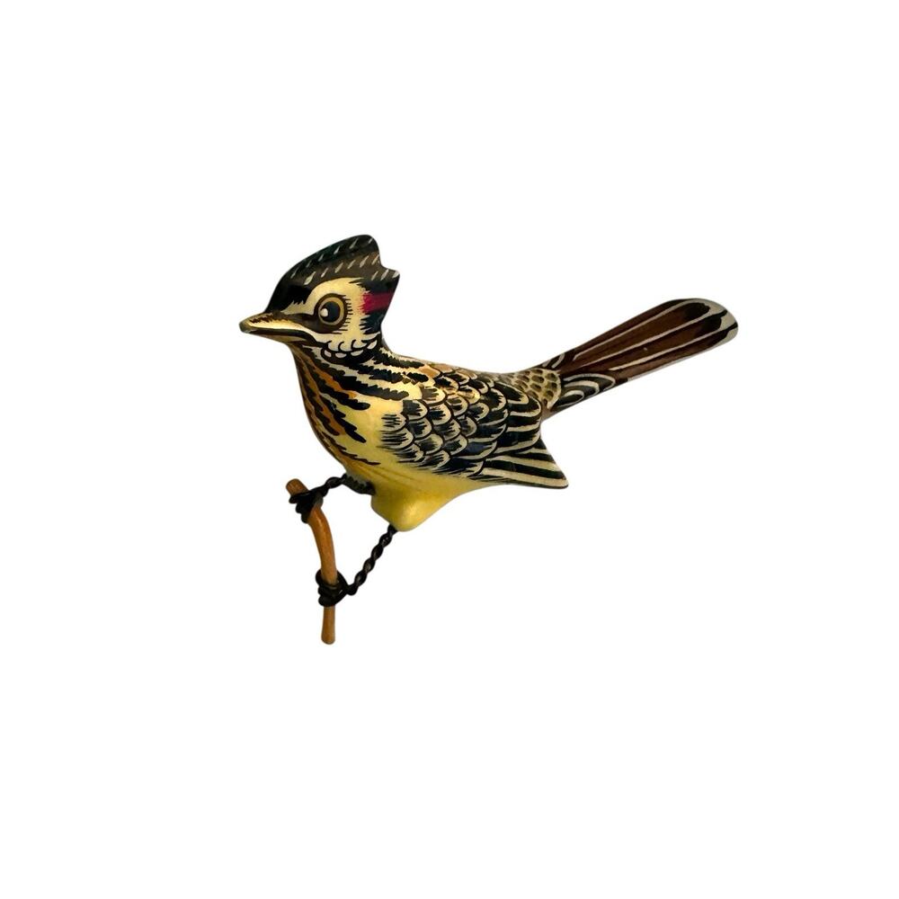 Vintage Takahashi Style Wood Hand Painted American Roadrunner Brooch EUC